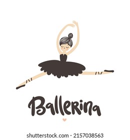 Cute ballerina, sweet girl dancer, illustration for kids