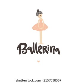 Cute ballerina, sweet girl dancer, illustration for kids