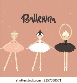 Cute ballerina, sweet girl dancer, illustration for kids