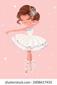 Cute ballerina vector illustration for kids artworks, prints, wallpapers, birtday cards.