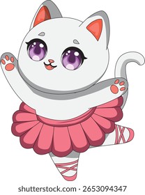 Cute Ballet Dancer Cat Cartoon Kitty Vector