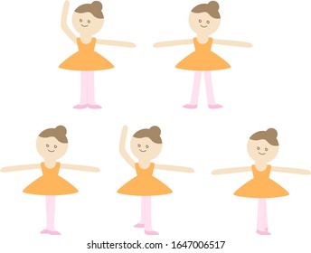 Cute Ballet Girl, Five Positions, Ballerina Vector Illustration