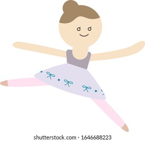 Cute Ballet Girl, Saute Arabesque, Ballerina Vector Illustration