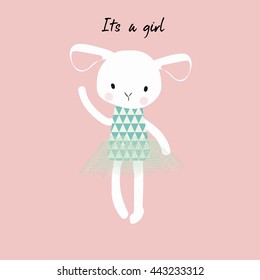 Cute ballet rabbit vector illustration. Baby girl.
