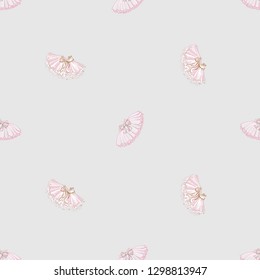 Cute ballet seamless pattern with ballerina skirt and tutu. Hand drawn vector sketch. Baby fashion design.