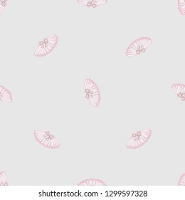 Cute ballet seamless pattern with ballerina skirt. Hand drawn vector sketch. Gold and pink vintage watercolor illustration on white background. Baby shower design.