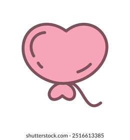 Cute balloon icon. Hand drawn illustration of a pink heart-shaped balloon isolated on a white background. Kawaii St. Valentine day sticker. Vector 10 EPS.