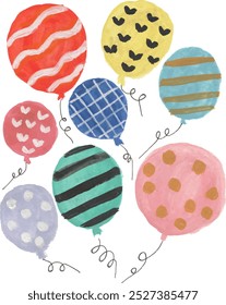 Cute balloon illustration watercolour hand drawn clipart vector for greeting cards with isolated white background