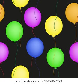 Cute balloon on black background. Seamless pattern.