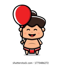 Cute Balloon Sumo Vector Icon Illustration. Isolated on white background. Cartoon Style Suitable for Sticker, Web Landing Page, Banner, Flyer, Mascots, poster.