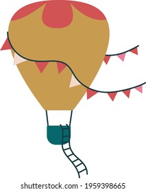 Cute balloon transport ocher color. Vector print for children. Flight in the sky. Childrens art clipart isolated. Minimalism for the nursery or print for babies kids