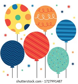 Cute balloons with decoration pattern and sparkles in bright colors.