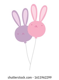 cute balloons shaped rabbit decoration celebration vector illustration