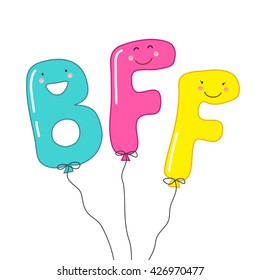 Cute balloons as smiling cartoon characters of letters BFF (Best Friends Forever), can be used as banner or greeting card for World Friendship Day, National Best Friends Day etc