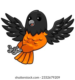 Cute baltimore oriole bird cartoon flying