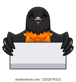 Cute baltimore oriole bird cartoon holding blank sign
