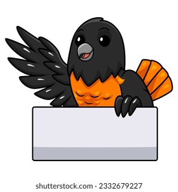 Cute baltimore oriole bird cartoon waving hand