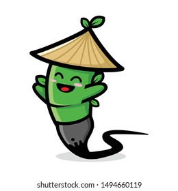 cute bamboo brush pen character mascot, and for logo. chinese caligraphy icon