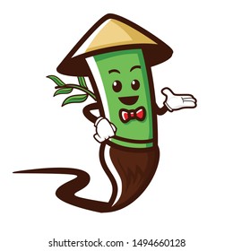 cute bamboo brush pen character mascot, and for logo. chinese caligraphy icon