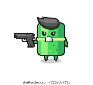 the cute bamboo character shoot with a gun , cute style design for t shirt, sticker, logo element