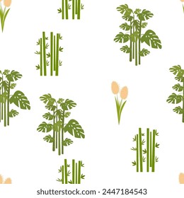 Cute bamboo on a seamless spring background. Template for textile, wallpaper, packaging, cover