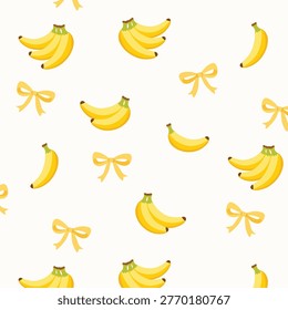 Cute Banana Bow Pattern on Cream Background Tropical Seamless Design