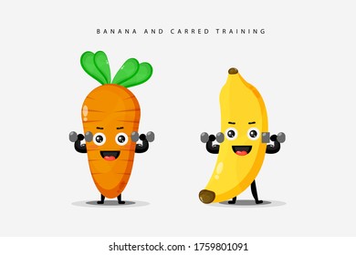 Cute banana and carrot barbell exercises