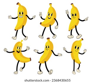 Cute banana cartoon character set. Cute fruit  character. 