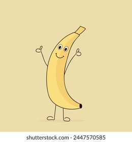 cute banana cartoon character, smiling fruit vector illustration