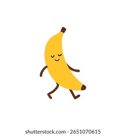 Cute banana cartoon character walking