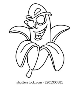 Cute banana cartoon coloring page illustration vector. For kids coloring book.