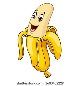 Cute banana cartoon mascot logo