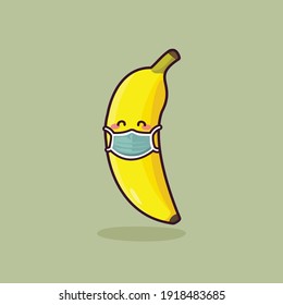 cute banana cartoon vector wearing medical mask healthy food concept