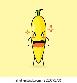 un lindo personaje bananero con expresión de enfado. muy abierto. verde y amarillo. adecuado para emoticono, logotipo, mascota