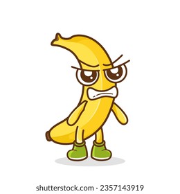 cute banana character with angry expression, mouth wide open. suitable for emoticon, logo, mascot, sticker