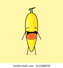 cute banana character with crying expression and mouth open. green and yellow. fresh, modern and outline. for logo, icon and sign