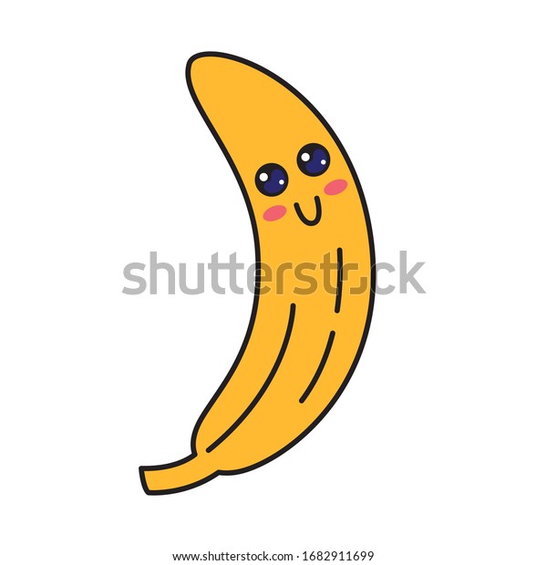 かわいいバナナのキャラクターと顔 白い背景にかわいい落書きバナナ ベクターイラスト のベクター画像素材 ロイヤリティフリー