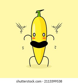 cute banana character with shocked expression, mouth open and bulging eyes. green and yellow. suitable for emoticon, logo, mascot or sticker