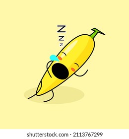 cute banana character with sleep expression and mouth open. green and yellow. suitable for emoticon, logo, mascot and icon