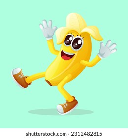 Cute banana character smiling with a happy expression. Perfect for kids, merchandise and sticker
