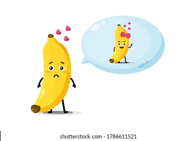 Cute banana character thinks about her lover