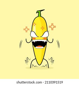 cute banana character with very angry expression. eyes bulging and mouth wide open. green and yellow. suitable for emoticon, logo, mascot