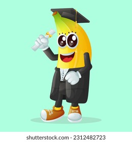 Cute banana character wearing a graduation cap and holding a diploma. Perfect for kid
