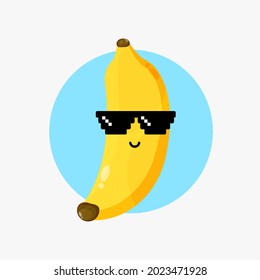 Cute banana character wearing pixel glasses