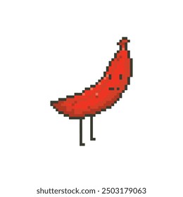 Cute banana fruit 8-bit pixel art vector illustration.