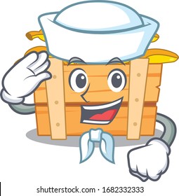 Cute banana fruit box Sailor cartoon character wearing white hat