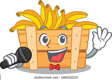 Cute banana fruit box sings a song with a microphone