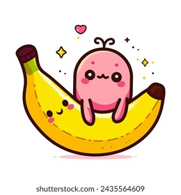 Cute Banana fruit cartoon vector illustration. Cute banana kawaii cartoon. cute kawaii cartoon of banana character. Funny banana kawaii sticker. Collection of cartoon stickers. Vector T-shirt design