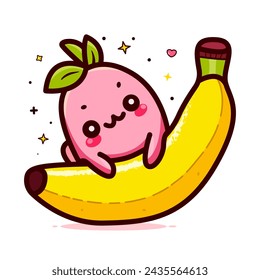 Cute Banana fruit cartoon vector illustration. Cute banana kawaii cartoon. cute kawaii cartoon of banana character. Funny banana kawaii sticker. Collection of cartoon stickers. Vector T-shirt design