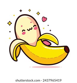 Cute Banana fruit cartoon vector illustration. Cute banana kawaii cartoon. cute Kawaii cartoon of banana character. Funny banana kawaii sticker. Collection of cartoon stickers. Vector T-shirt design